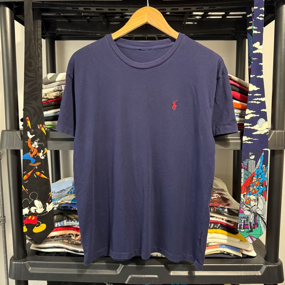 Y2K Navy Polo Ralph Lauren Red Pony Logo Tee Medium